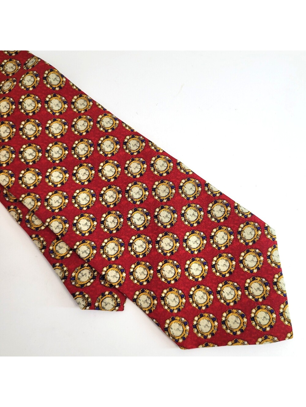 Valentino Men’s 100% Silk Tie Red Medallion 4" Wide Made in Italy